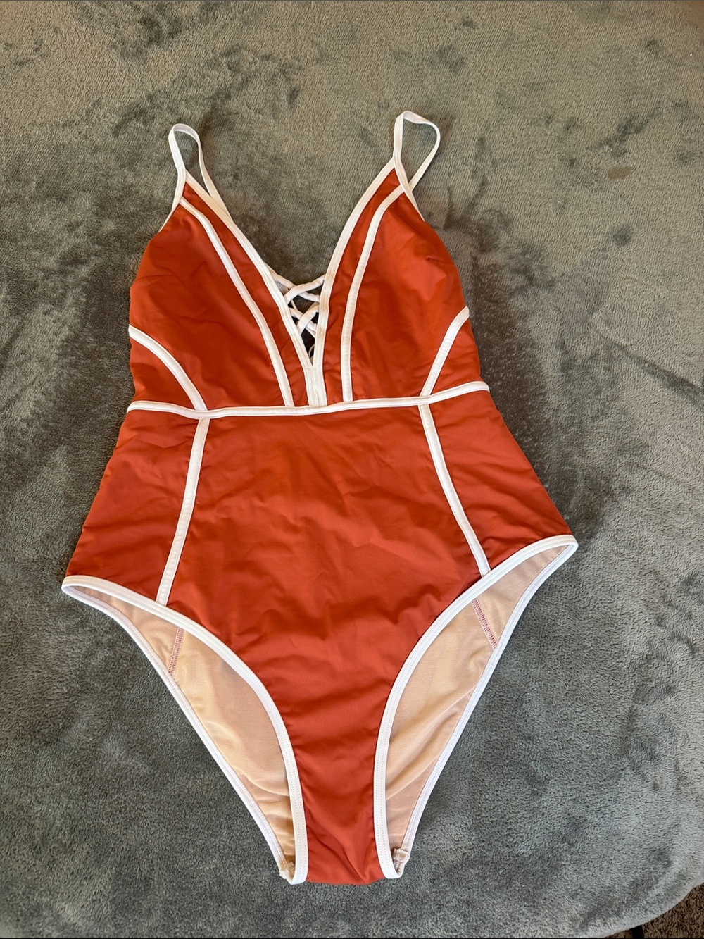 Women’s Rust One-Piece Swimsuit with White Trim